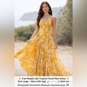 Free People Lille Tropical Floral Maxi Dress NWT Large Yellow Boho Sundress 🌼
